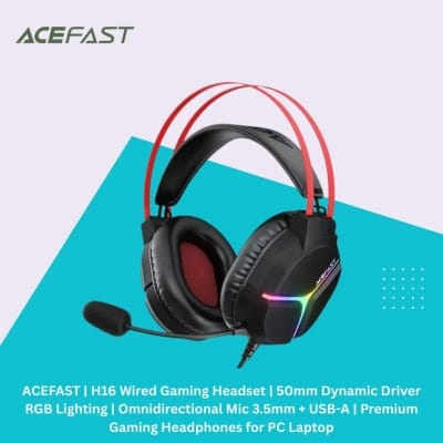 Picture of ACEFAST | H16 Wired Gaming Headset | 50mm Dynamic Driver RGB Lighting | Omnidirectional Mic 3.5mm + USB-A | Premium Gaming Headphones for PC Laptop - Black