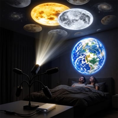 Picture of USB Moon and Earth Projector Lamp – 360° Flexible Night Light for Bedroom & Room Decor
