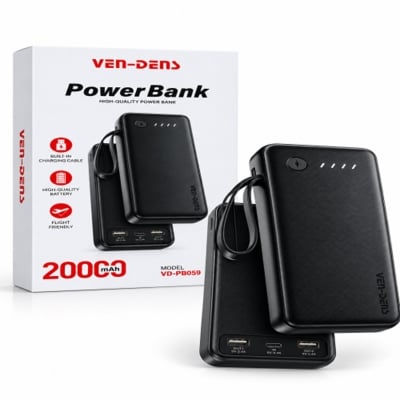 Picture of VEN-DENS VD-PB059 20000mAh Power Bank with Built-in Charging Cables
