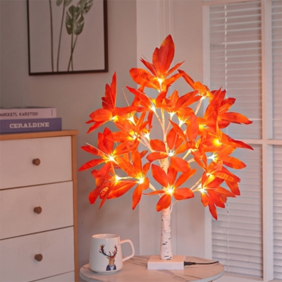 Picture of Decorative Tabletop Lighted Tree – Glowing Orange Fall Leaves Night Light
