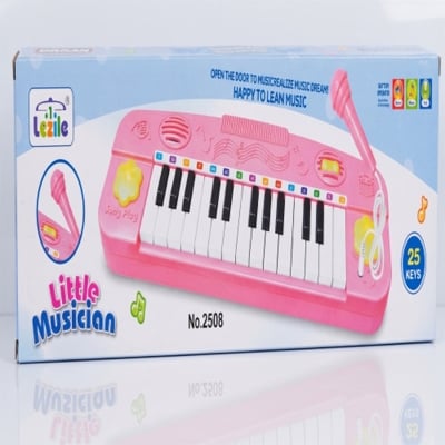 Picture of Kids Pink Electronic Keyboard Piano with Wired Microphone – 25 Keys Musical Learning Toy (Model 2508)
