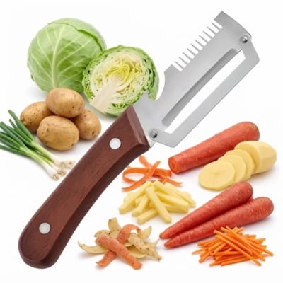 Picture of Stainless Steel Multi-Purpose Fish Scaler Knife with Bottle Opener and Wooden Handle
