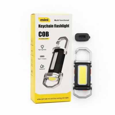 Picture of Mini Multi-Functional COB Keychain Flashlight with Type-C Charging and Warning Lights
