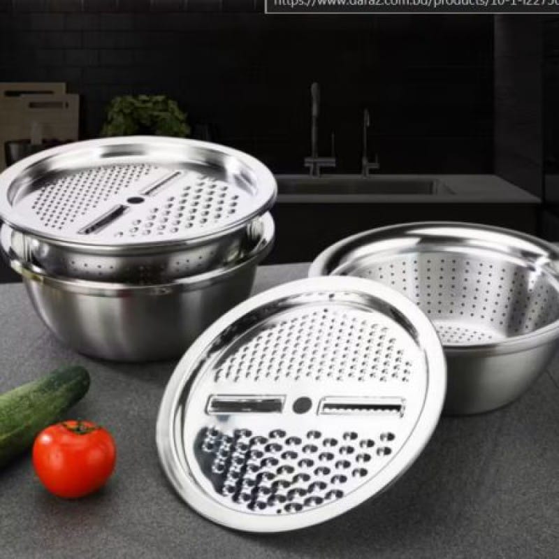 Picture of 3 In 1 Multifunctional Stainless Steel Basin With Vegetable Cutter + Drain Basket