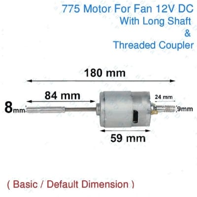 Picture of RS775 / 755 DC FAN Motor 12V with Long Shaft and Threaded Coupler 