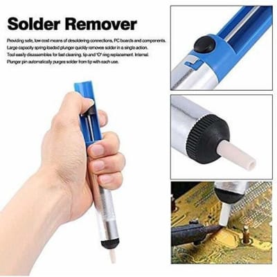Picture of Desoldering Pump Vacuum Suckeer Solder Removal Tool - Easy and Effeective Solder Cleanup Easy to Use and Maintain Blue