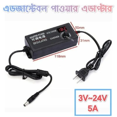 Picture of DC 3V to 24V 5A. 3V to 24V. Otu Adjust Adapter. Universal Adjustable AC DC Power Adapter Voltage Regulated Adapter Black