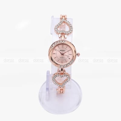 Picture of Ladies Beike Exclusive Stone Case Heart Shaped Stonned Stainless Steel Ladies Watch 