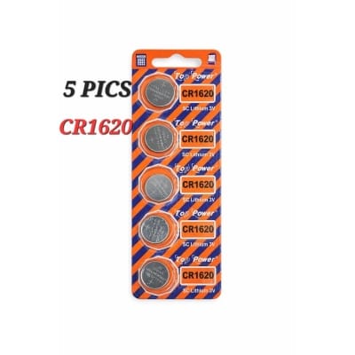 Picture of Top Power CR1620 3V Lithium Button Cell Battery, Pack of 5 Silver