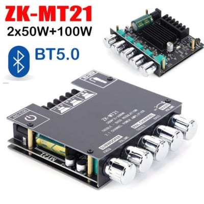 Picture of ZK-MT21 Amplifier 2x50W+100W 2.1 Channel Subwoofer Digital Power Amplifier Board  AUX 12V 24V Audio Stereo Bluetooth 5.0 Bass Amplifier Black