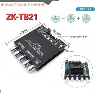 Picture of ZK-TB21 Bluetooth 5.0 Subwoofer Amplifier Board 50W*2+100W 2.1 Channel Power Audio Stereo Bass Black