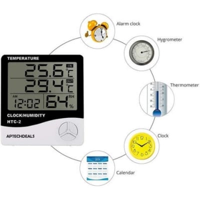 Picture of HTC-2 Digital LCD Thermometer Hygrometer Electronic Temperature Humidity Meter Weather Station Indoor Outdoor Tester Alarm Clock White