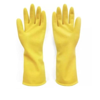 Picture of Rubber Safety Hand Gloves Kitchen & Multiple Use- 1 Pair - Yellow