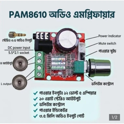 Picture of PAM8610 Audio Stereo Amplifier Board Green