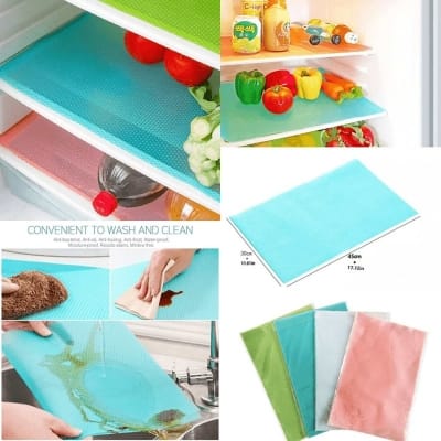 Picture of 4pcs/Set New Refrigerator Waterproof Pad Antibacterial Antifouling Mildew Moisture Can Be Cut Washed Pad Fridge Mats Cabinet Mat Multicolor