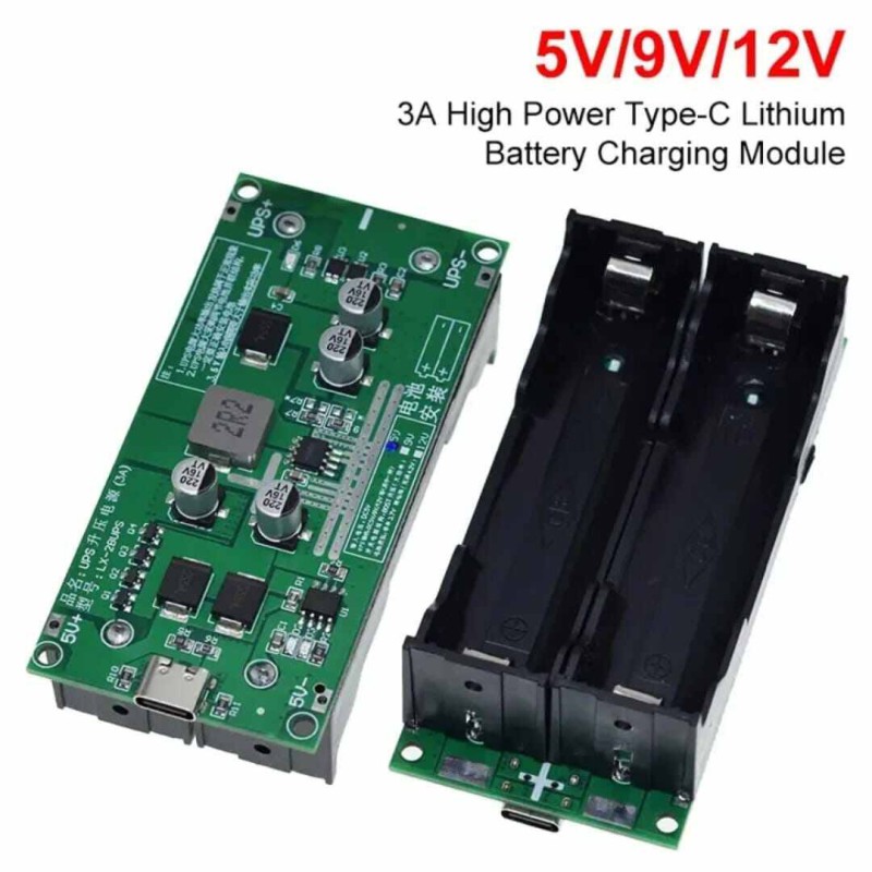 Picture of Type-C 15W 3A Fast Charge UPS Power Supply / 18650 Lithium Battery Charger Module DC-DC Step Up Converter 5V 9V 12V Green