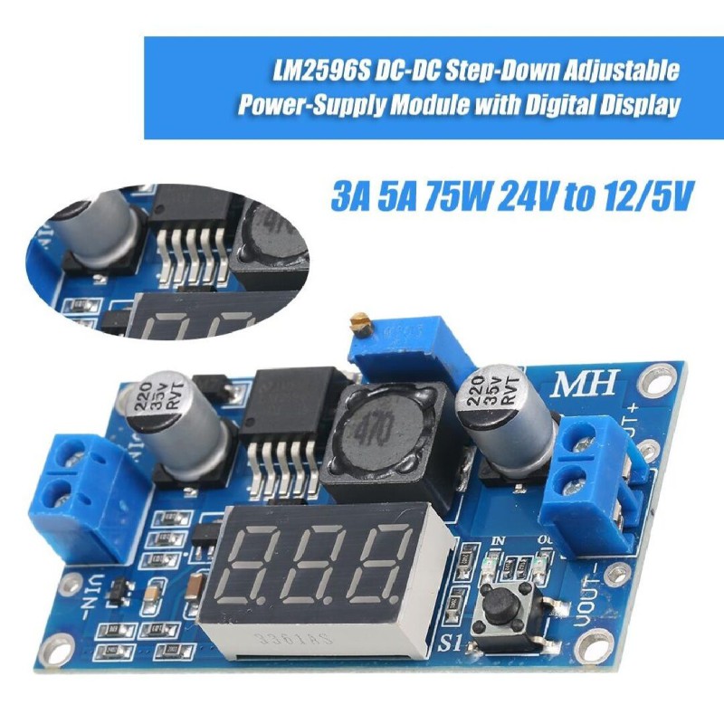 Picture of LM2596 Buck Converter Module Step Down Adjustable DC-DC Voltage Regulator With or With Display Blue