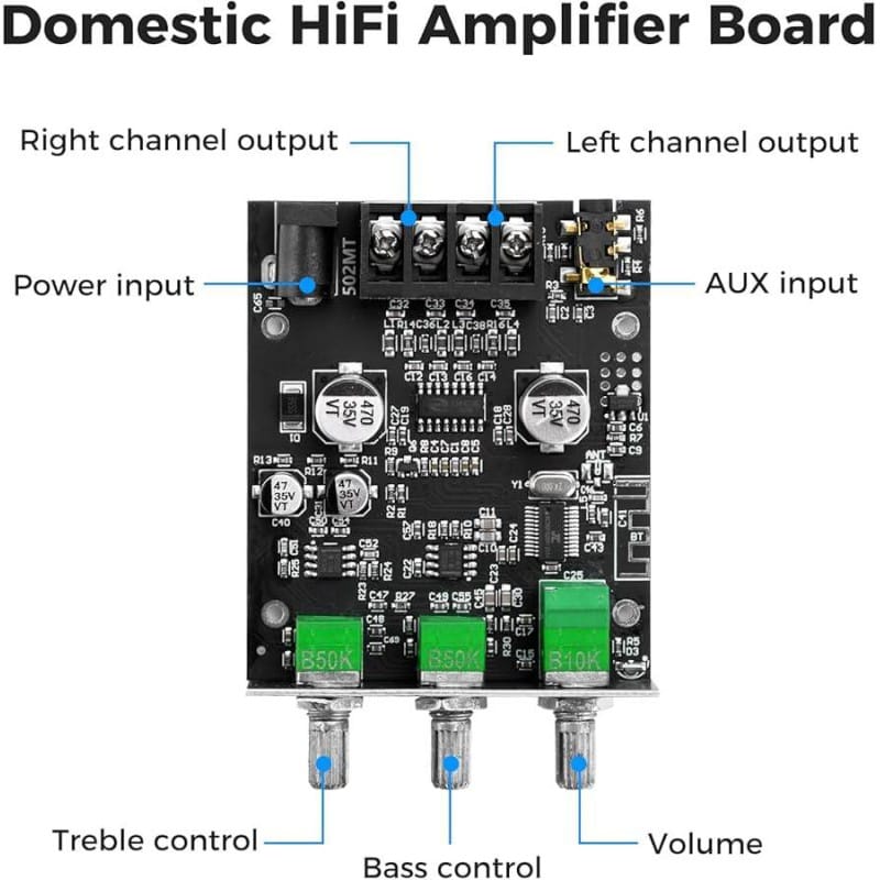 Picture of ZK‑502MT Bluetooth 5.0 High‑Power Stereo Amplifier Board – 2 × 50 W (2.0 Channel) with Dedicated Subwoofer/Bass Boost Black