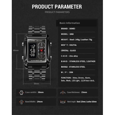 Picture of Superlative Trendsetter -Upscale Living -SKMEI 1868 Multiple Time Digital And Analog Waterproof Watch Black- Inventive Choice Black