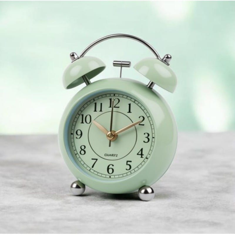 Picture of Round Cute Ovel Glass Creative Metal Quartz Electronic Alarm Clock Snooze Function Modern Desktop Clock 