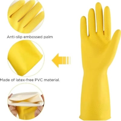 Picture of Rubber Safety Hand Gloves Kitchen & Multiple Use- 1 Pair - Yellow