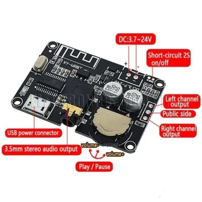Picture of XY-WRBT Bluetooth 5.0 Audio Receiver Module Board DC 3.7-24v 5v 12v Stereo Audio Amplifiers Adapters With Controllable Volume Music Module Black
