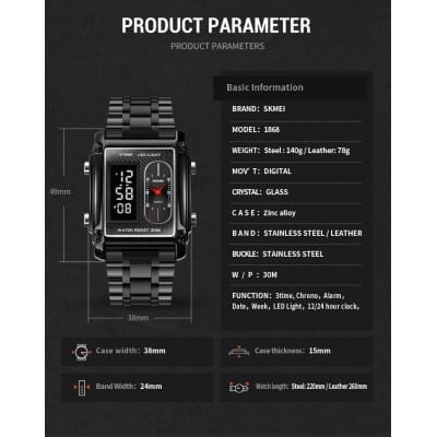 Picture of SKMEI 1868 Multiple Time Digital And Analog Waterproof Watch Black- Inventive Choice Black