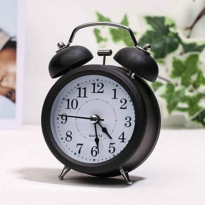 Picture of Small Black Alarm Clock/Twin Bell Table Clock - Loud Alarm Clock - Stylish Timekeeping for Home Office & Students 