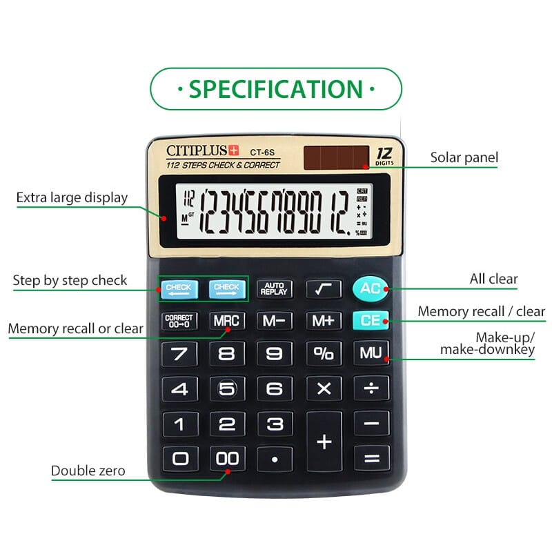 Picture of 12-ডিজিটের অফিসিয়াল ক্যালকুলেটর 6s - calculator Black