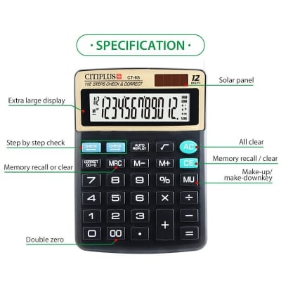 Picture of 12-ডিজিটের অফিসিয়াল ক্যালকুলেটর 6s - calculator Black