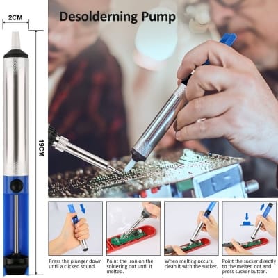 Picture of Desoldering Pump Vacuum Suckeer Solder Removal Tool - Easy and Effeective Solder Cleanup Easy to Use and Maintain Blue