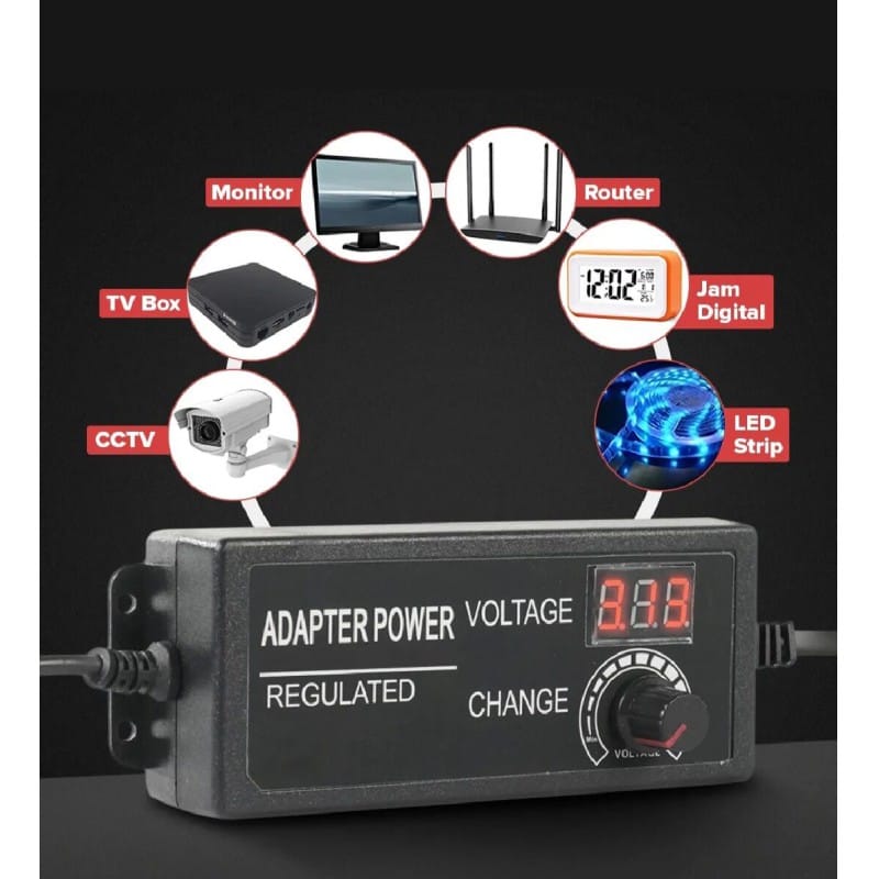 Picture of DC 3V to 24V 5A. 3V to 24V. Otu Adjust Adapter. Universal Adjustable AC DC Power Adapter Voltage Regulated Adapter Black