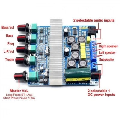 Picture of CA3169B TPA3116 Subwoofer Amplifier Audio Board 2.1 HiFi Amplificador USB DAC Bluetooth 5.0 Power Amplifiers 2x50W+100W Blue
