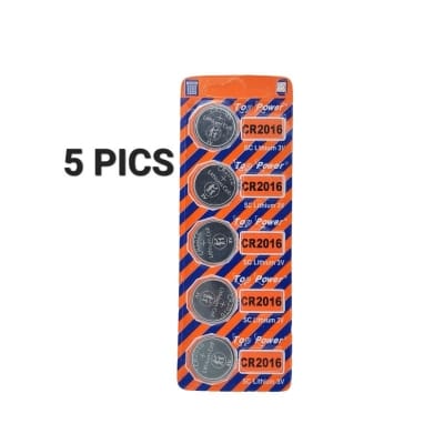 Picture of Top Power CR 2016 Coin Cell Button Battery 3V Lithium Battery for Watch Electronic Toy Calculators (Pack of 5) Silver