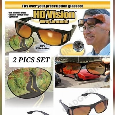 Picture of 2 Pices HD Night Vision Sunglasses for Drive Black