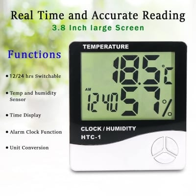Picture of HTC-2 Digital LCD Thermometer Hygrometer Electronic Temperature Humidity Meter Weather Station Indoor Outdoor Tester Alarm Clock White