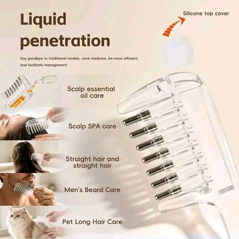 Picture of Transparent Refillable Essential Oil Hair Comb Scalp Care Applicator Brush Oil Distribution Comb Home Hair Beauty Styling Tool White