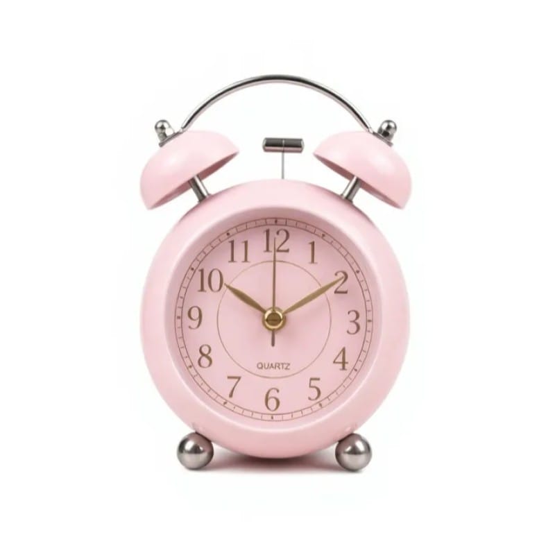 Picture of Round Cute Ovel Glass Creative Metal Quartz Electronic Alarm Clock Snooze Function Modern Desktop Clock 