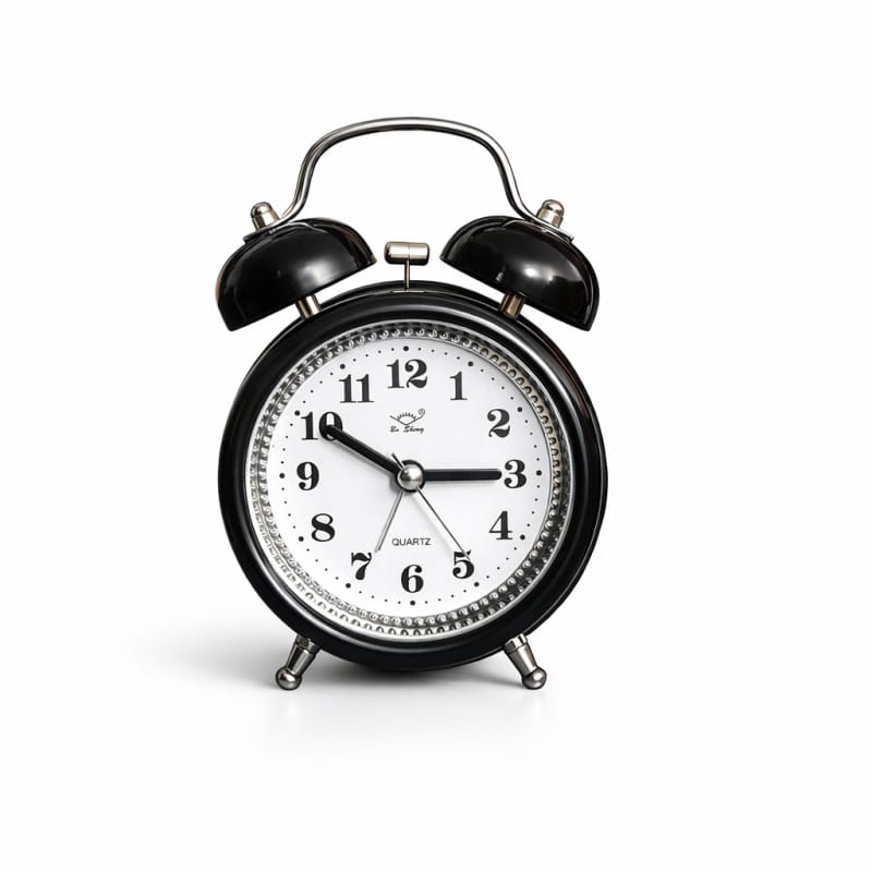 Picture of Small Bell Table Alarm Clock for Bed Traveling Clock Black