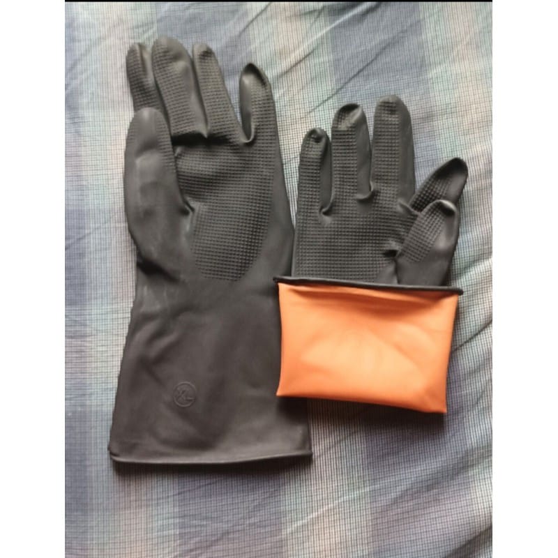 Picture of Rubber Safety Long Hand Gloves Use For Resist Oils, Acids, Detergents & Most Chemical Works 1 Pair Black