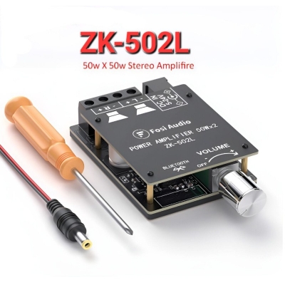 Picture of Audio ZK-502L Bluetooth 5.0 Receiver Amplifier Board 2 Channel Mini Wireless Stereo Audio Digital Amp Module for Home Passive Speakers 50W x 2 Black