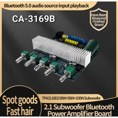 Picture of CA3169B TPA3116 Subwoofer Amplifier Audio Board 2.1 HiFi Amplificador USB DAC Bluetooth 5.0 Power Amplifiers 2x50W+100W Blue