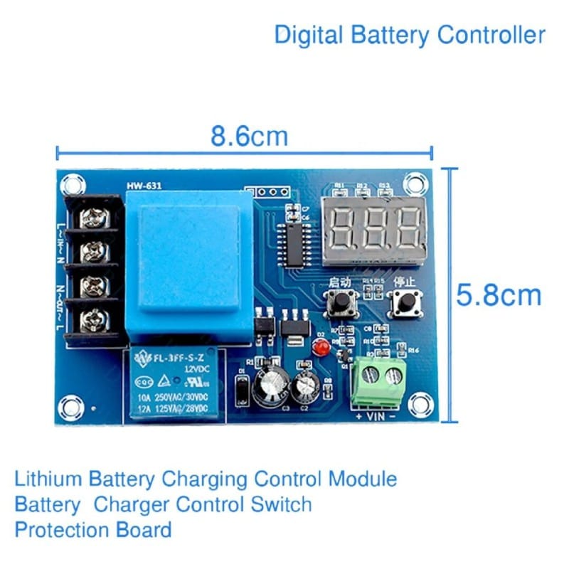 Picture of XH-M602 Digital Control Charging Control Module AC 220V Lithium Li-ion Storage Charger Control Switch Protection Board 12v Auto Cut Blue