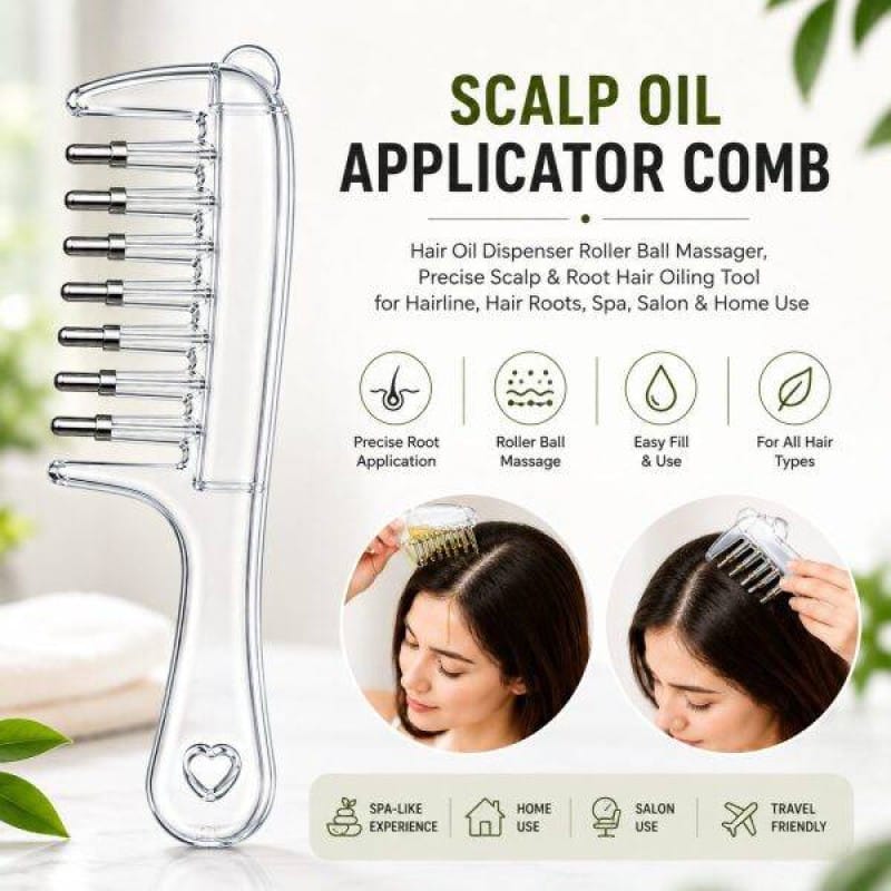 Picture of Transparent Refillable Essential Oil Hair Comb Scalp Care Applicator Brush Oil Distribution Comb Home Hair Beauty Styling Tool White