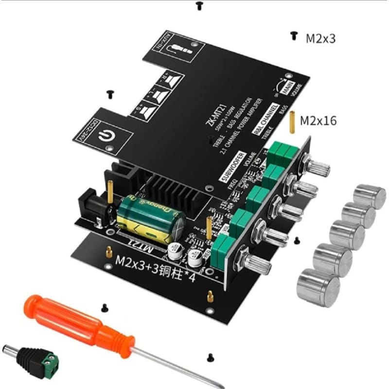 Picture of ZK-MT21 Amplifier 2x50W+100W 2.1 Channel Subwoofer Digital Power Amplifier Board  AUX 12V 24V Audio Stereo Bluetooth 5.0 Bass Amplifier Black