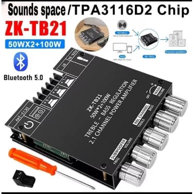Picture of ZK-TB21 Bluetooth 5.0 Subwoofer Amplifier Board 50W*2+100W 2.1 Channel Power Audio Stereo Bass Black