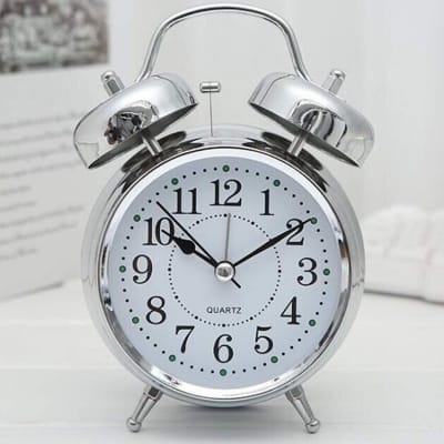 Picture of Small Black Alarm Clock/Twin Bell Table Clock - Loud Alarm Clock - Stylish Timekeeping for Home Office & Students 