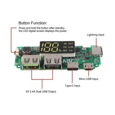 Picture of LED Dual USB 5V 2.4A Micro/Type-C USB Mobile Power Bank 18650 Charging Module Lithium Battery Charger Board Circuit Protection Green