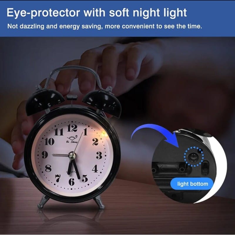 Picture of Small Bell Table Alarm Clock for Bed Traveling Clock Black