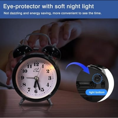 Picture of Small Bell Table Alarm Clock for Bed Traveling Clock Black